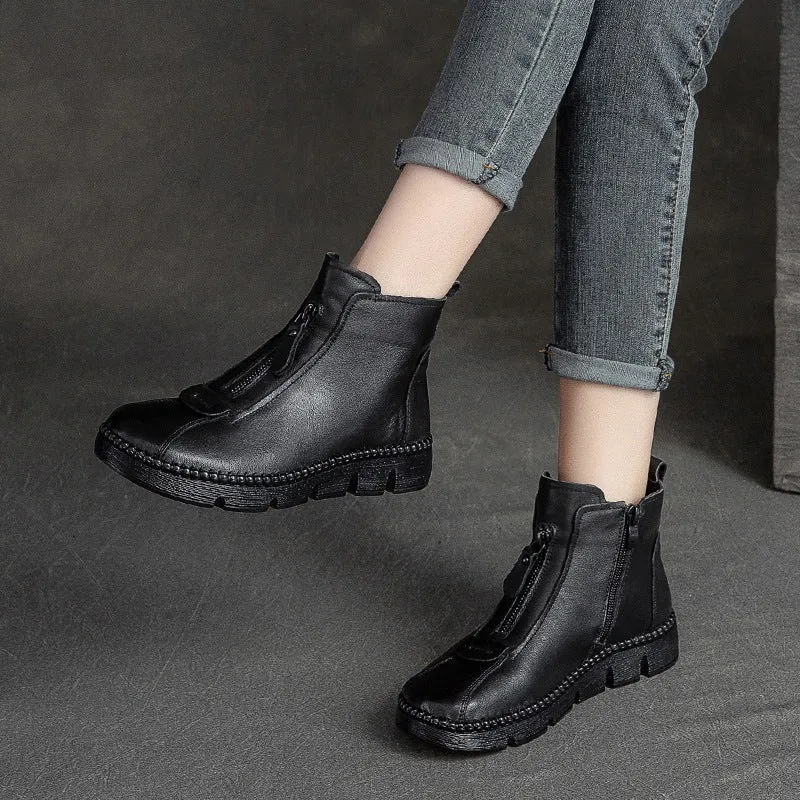 Women Retro Leather Minimalist Flat Casual Boots