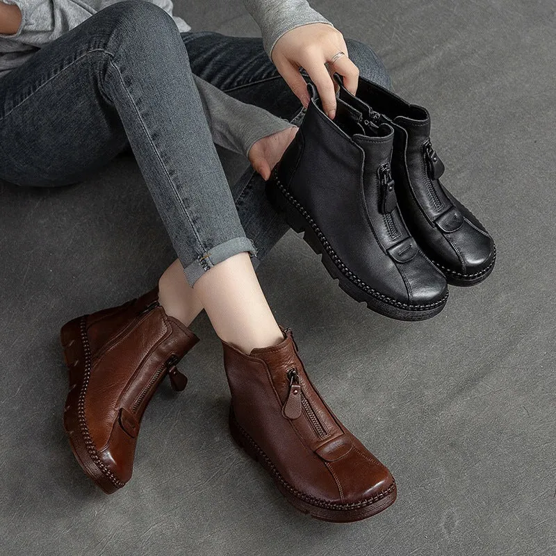 Women Retro Leather Minimalist Flat Casual Boots