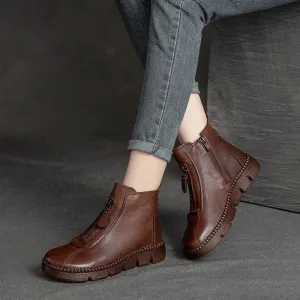 Women Retro Leather Minimalist Flat Casual Boots
