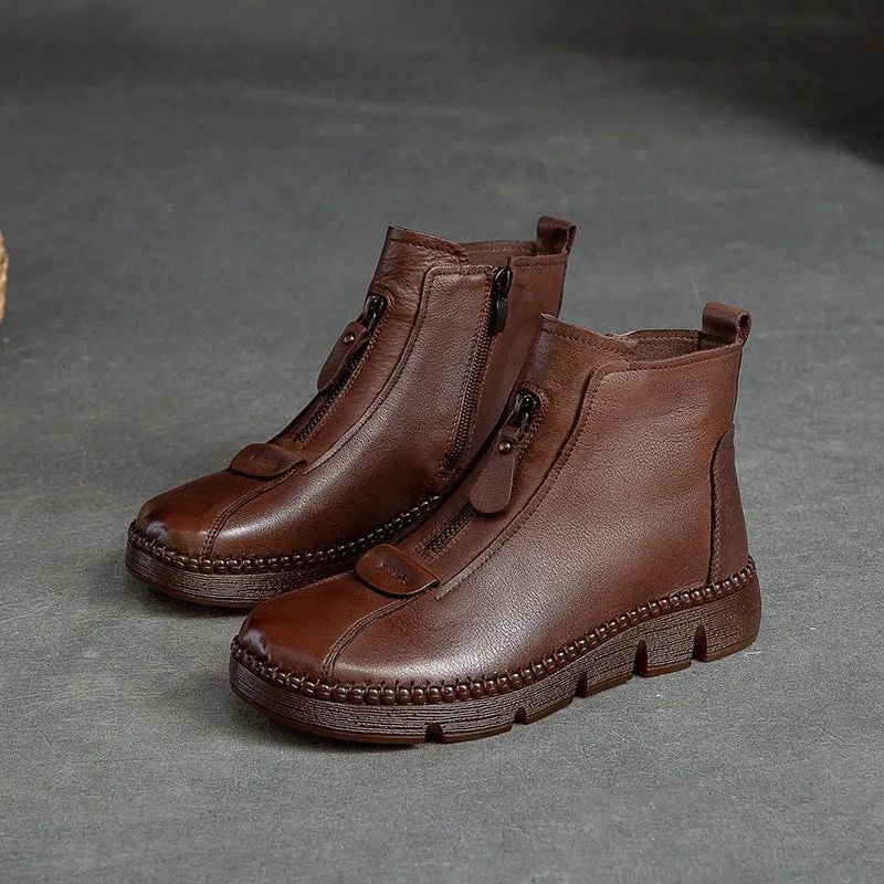 Women Retro Leather Minimalist Flat Casual Boots