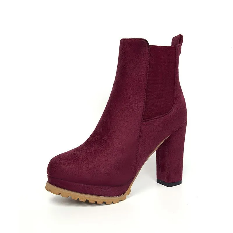 Women slip on chunky high heel short chelsea booties