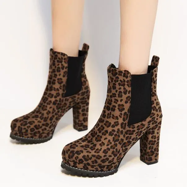 Women slip on chunky high heel short chelsea booties