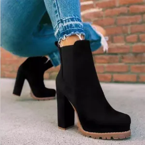 Women slip on chunky high heel short chelsea booties