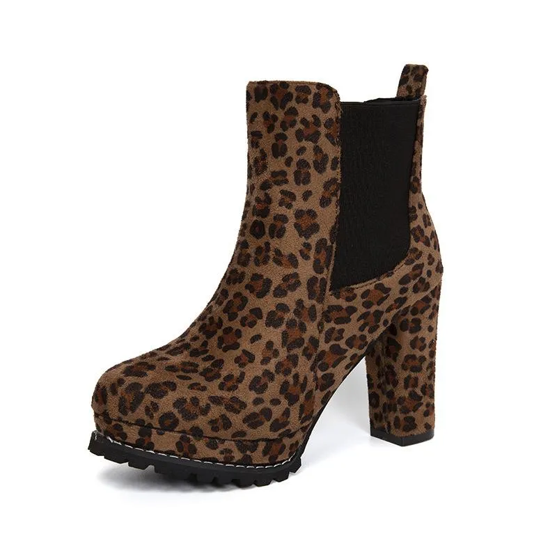 Women slip on chunky high heel short chelsea booties